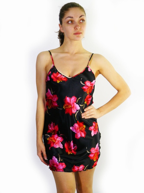 Сорочка женская атласная короткая 2203 синяя с кр/розами Belweiss