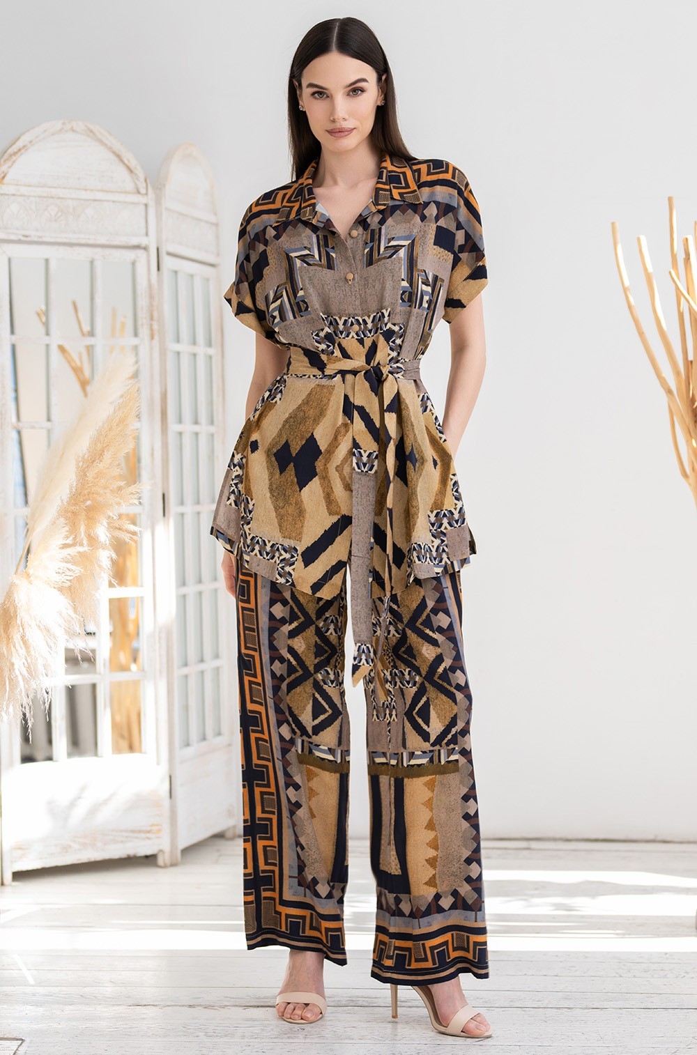 Пижамный комплект рубашка и брюки из вискозы Мартиника 5285 Mia-Amore