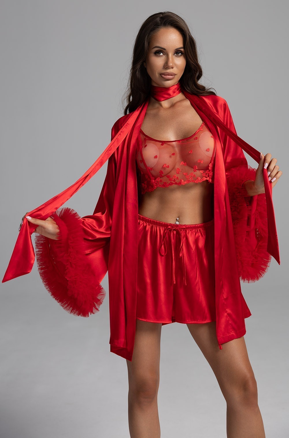 Сексуальный красный комплект топ шорты пеньюар Лоли 2312 Mia-Amore