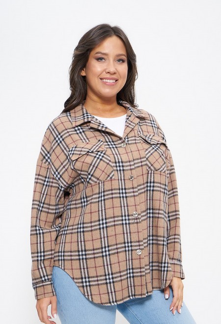 Рубашка женская фланелевая 1294 Cleo беж/бордо клетка