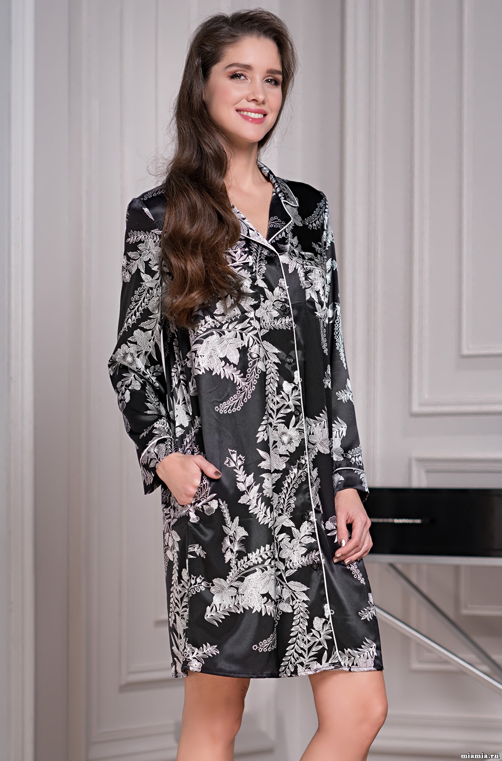 Шёлковый халат женский на пуговицах домашний MIRIAM Мириам 3487 Mia-Amore