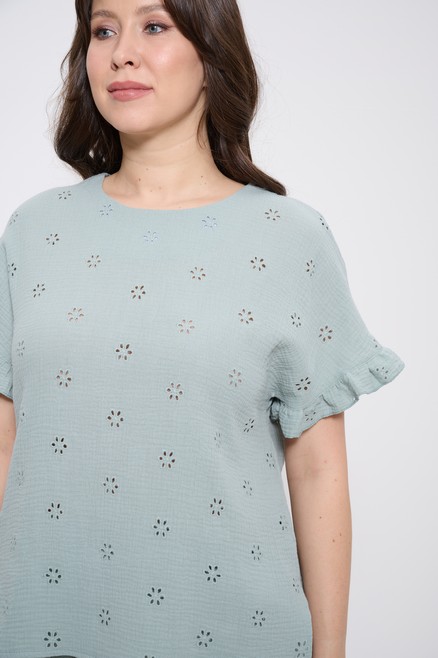 Топ летний женский из жатой вискозы большие размеры оливковый 1424 Cleo