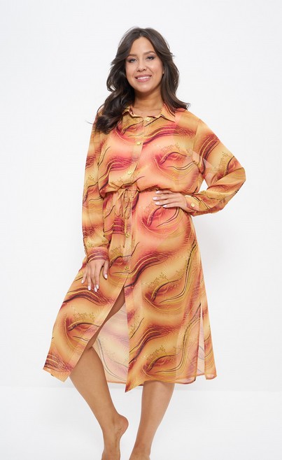 Пляжная туника длиннная шифоновая на пуговицах 1297 Cleo оранжевый