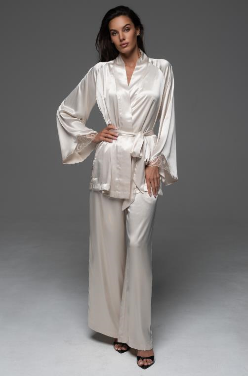 Пижама Леонардо Mia-Amore 4666 жакет брюки топ из шёлка кремовая