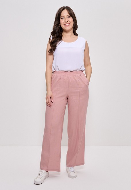 Брюки лен прямые широкие на резинке большие размеры ч/роза 1429 Cleo