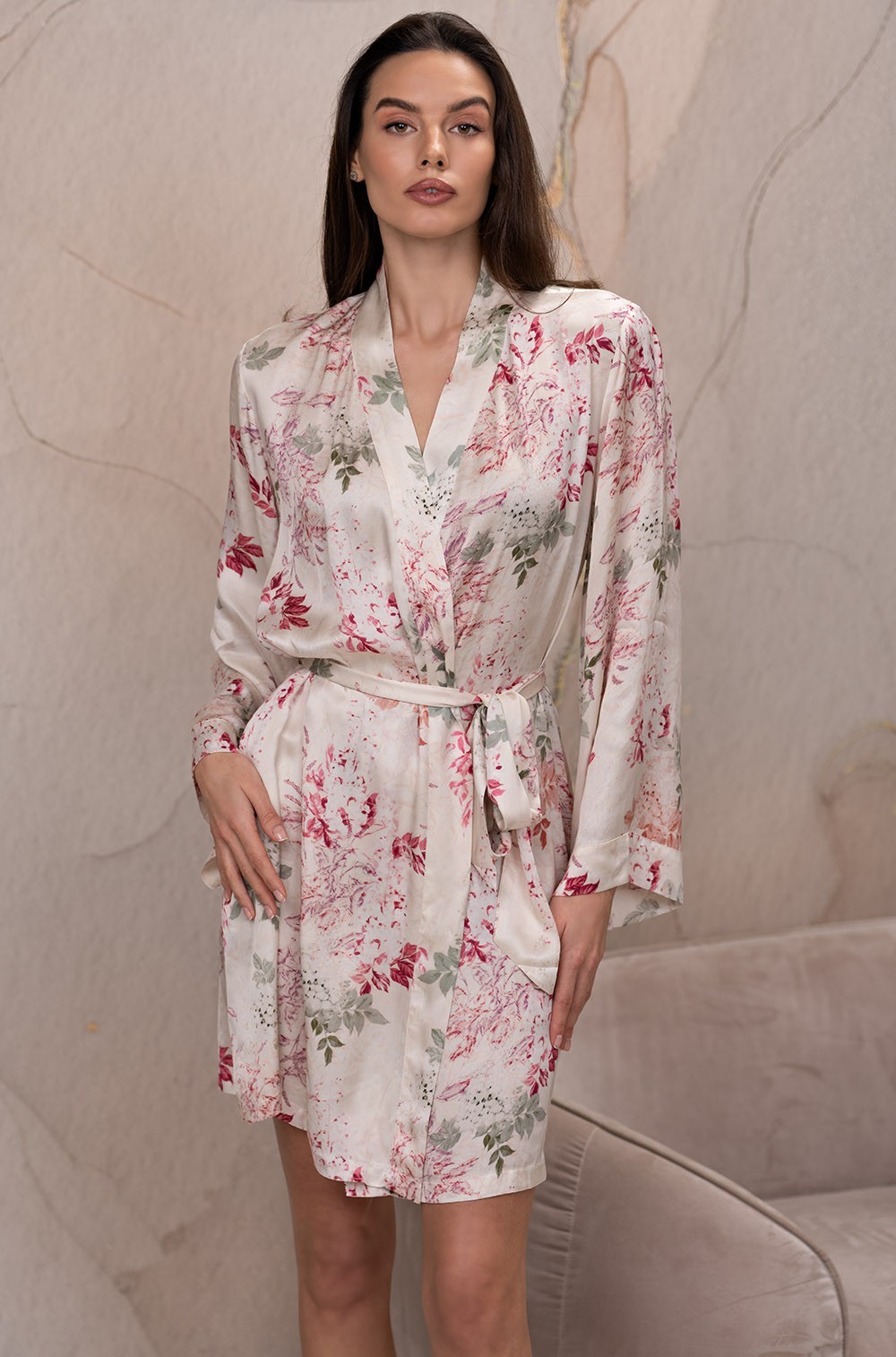 Халат короткий из шёлка с вискозой Шарлотта 4513 Mia-Amore