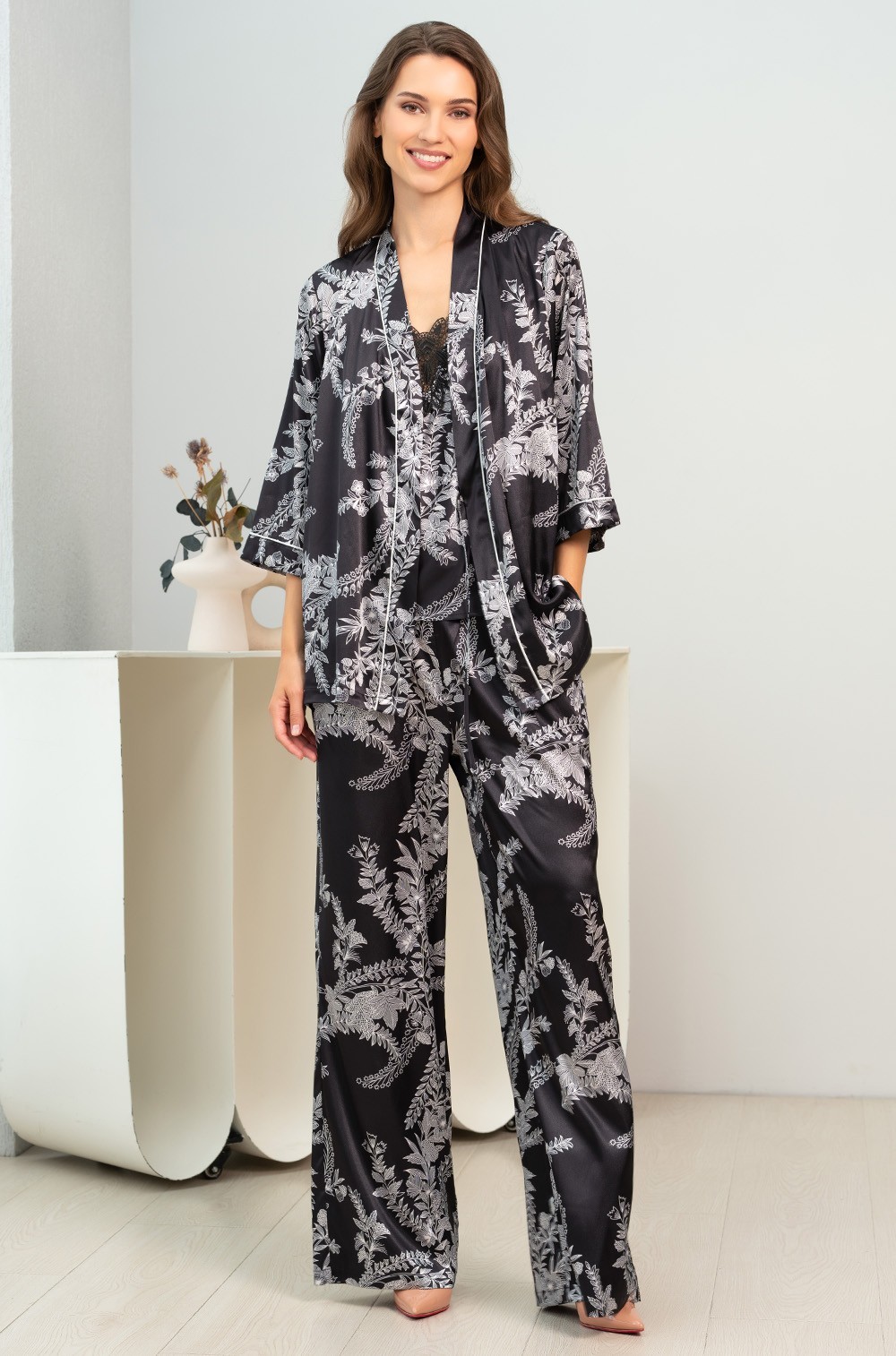 Шёлковая пижама запашной жакет топ брюки MIRIAM Мириам 3454 Mia-Amore