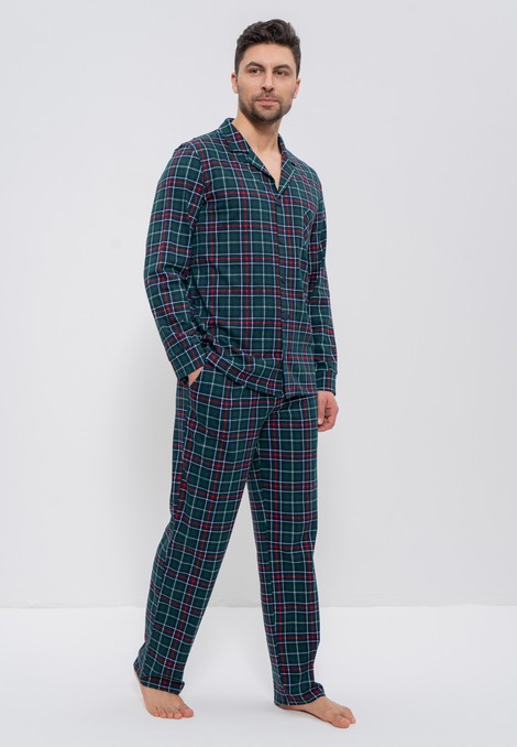 Пижама мужская хлопковая на пуговицах с брюками 980 зеленый CLEO