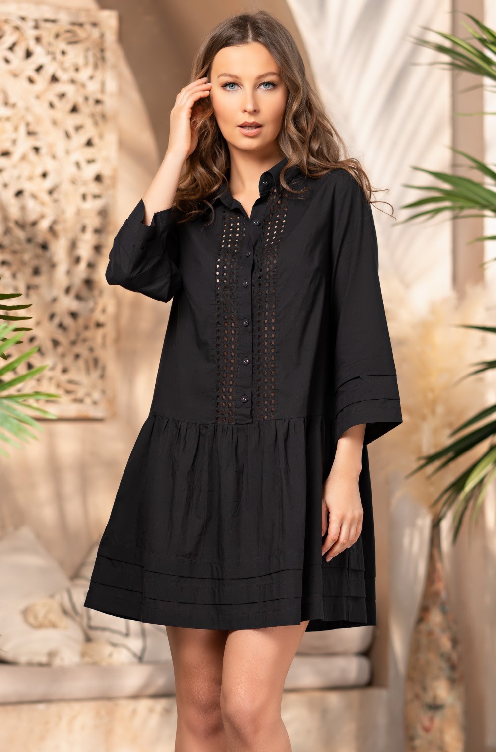 Пляжная туника хлопковая на пуговицах короткая Рошель 1610 Mia-Amore