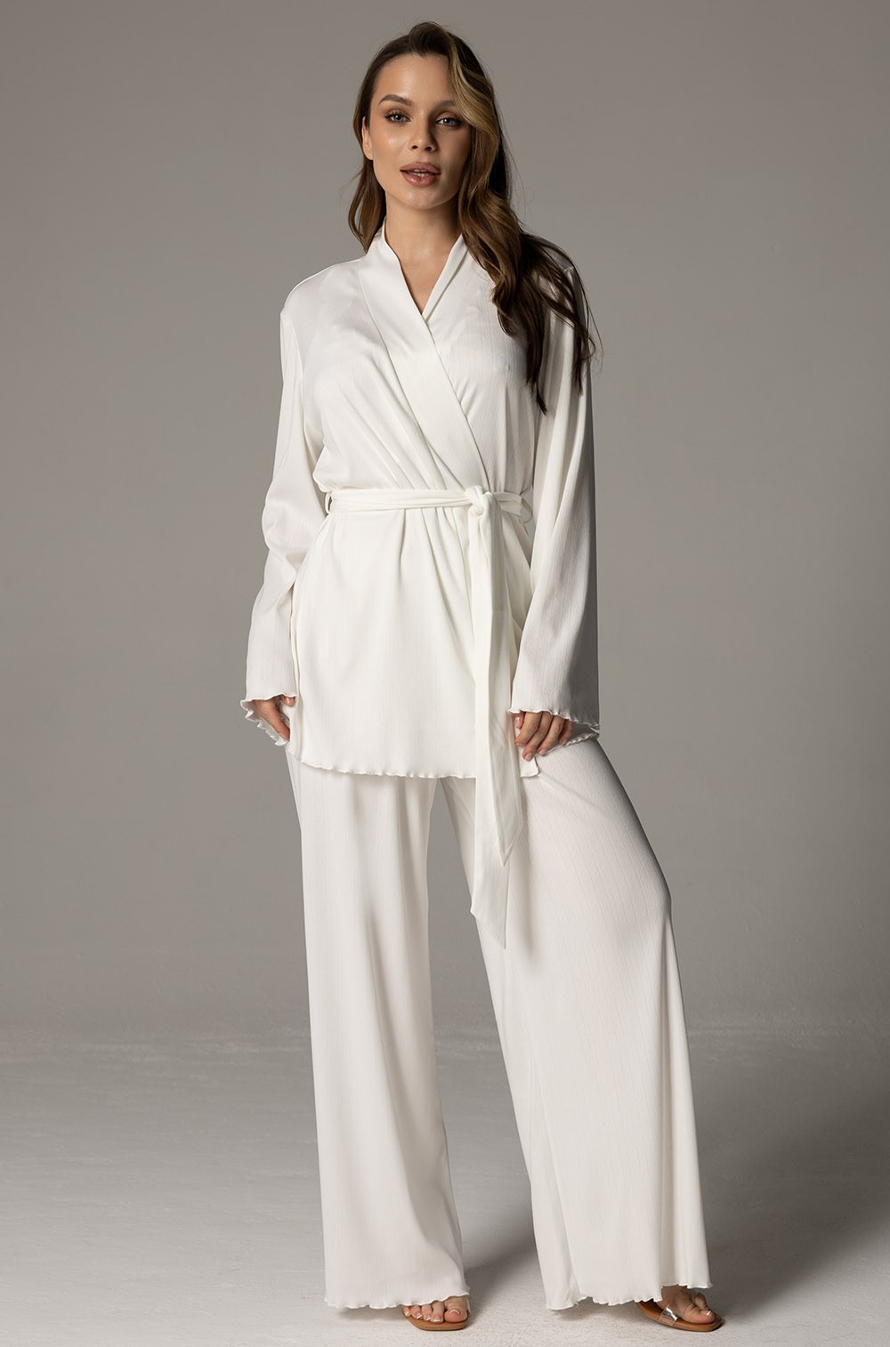 Пижама-тройка Mia-Amore Susan 5606 с брюками из трикотажа пуантель белая