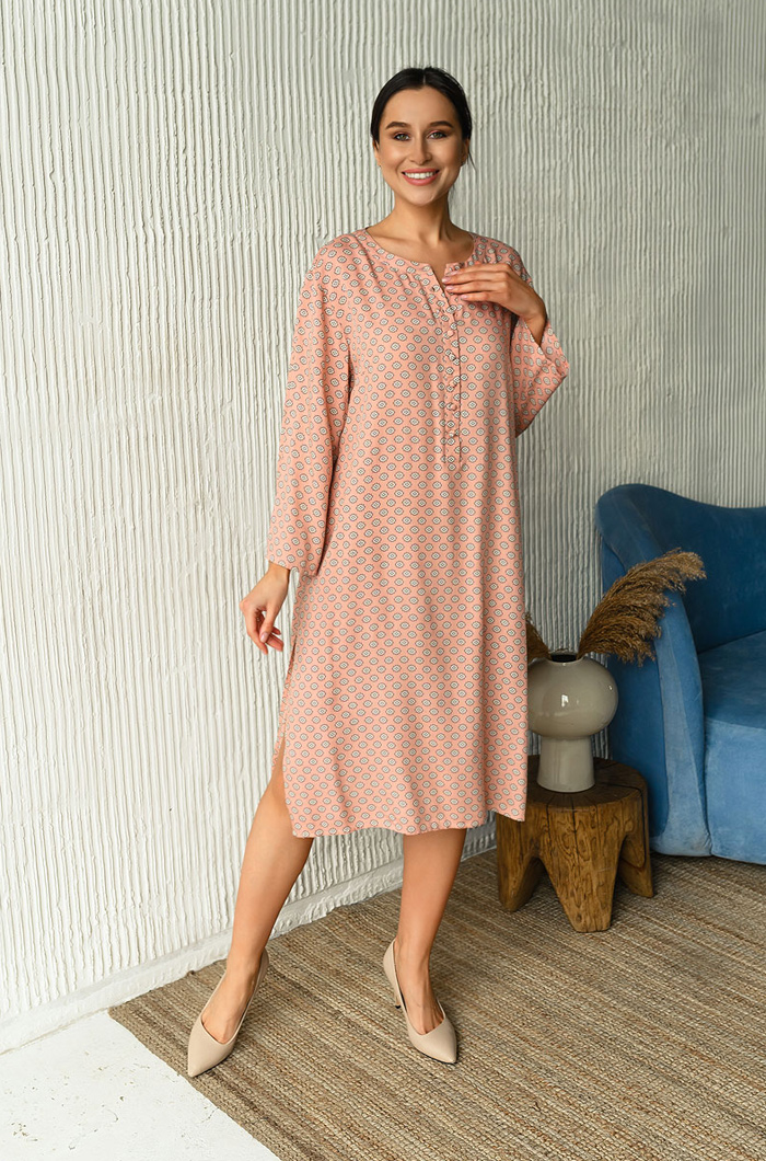 Туника домашняя длинная из вискозы большие размеры Aleksa 16525 Миа-Миа