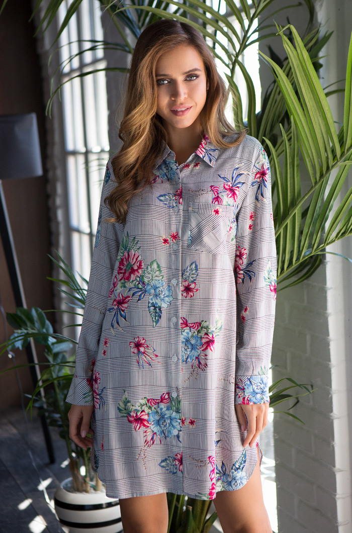 Рубашка женская домашняя вискоза Алиса 16325 серый Миа-Миа