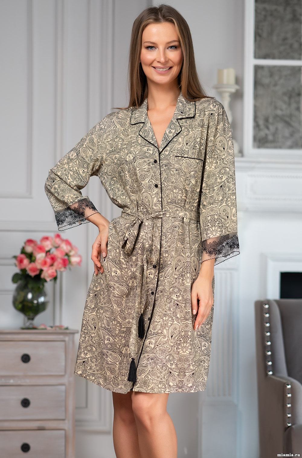 Халат женский на пуговицах короткий из вискозы Доминика 1267 Mia-Amore