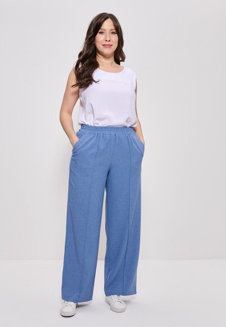 Брюки лен прямые широкие хлопок на резинке большие размеры св/джинс 1429 Cleo