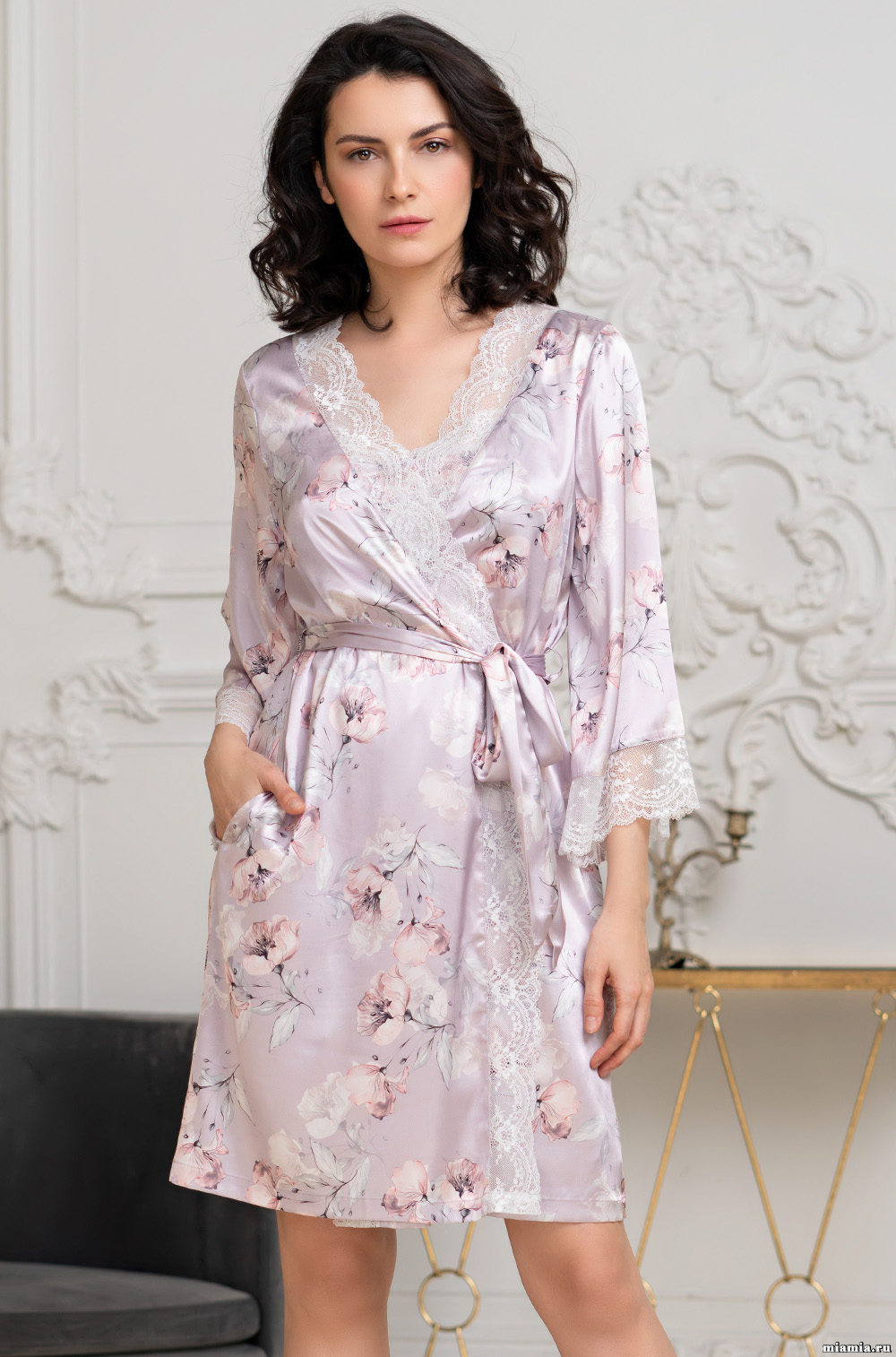 Шёлковый халат женский запашной SELINE Селин 3713 Mia-Amore