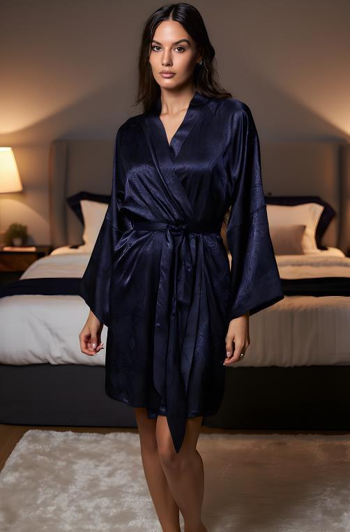 Халат короткий из жаккардового шёлка Анора 4803 Mia‑Amore