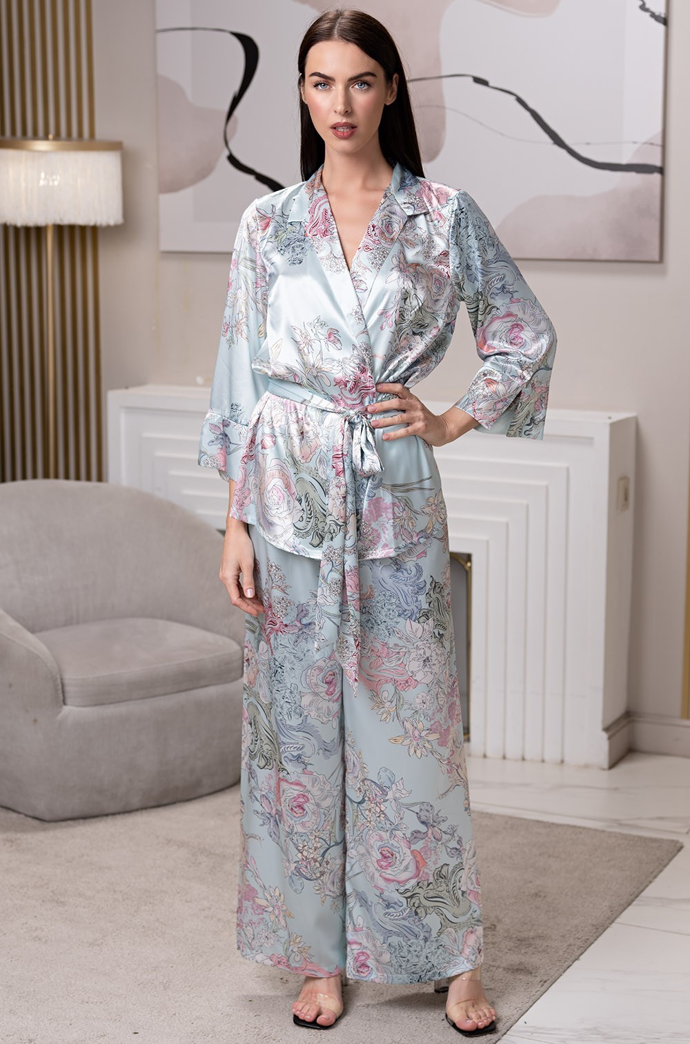 Шёлковая пижама жакет с широкими брюками Габриэль 4526 Mia-Amore