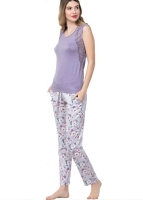 Пижама женская топ цвета лаванды с цветными брюками 2402 Reina Турция