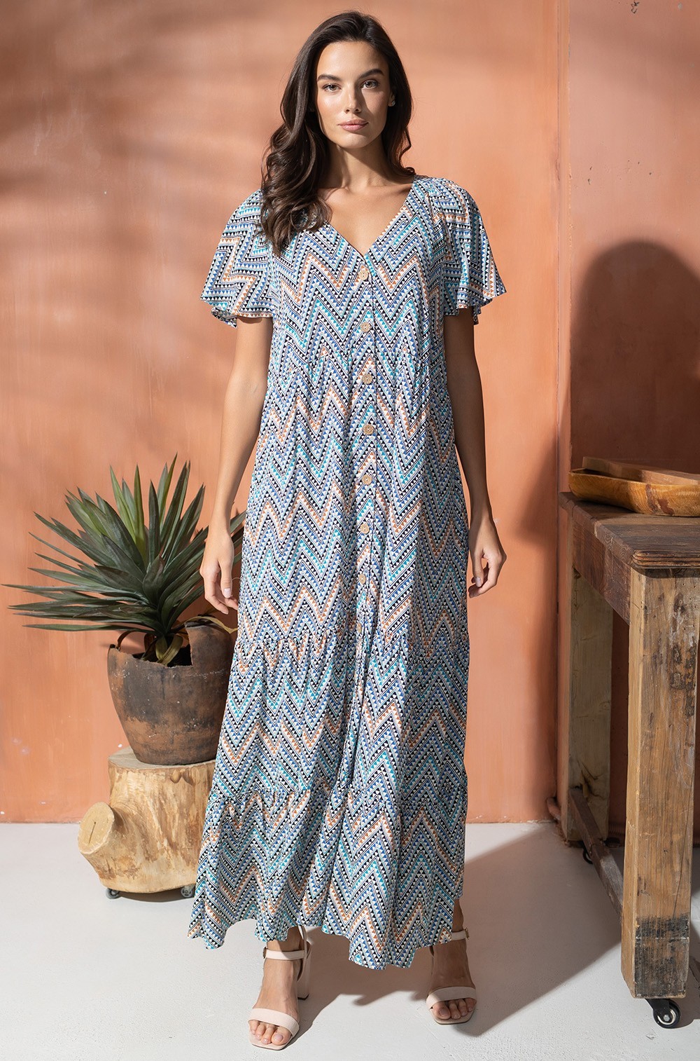 Платье халат длинное из вискозы 1999 Вегас синий Mia-Amore