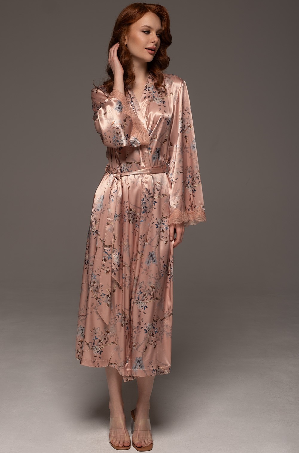 Длинный запашной халат из шёлка Фиора 4649 Mia-Amore