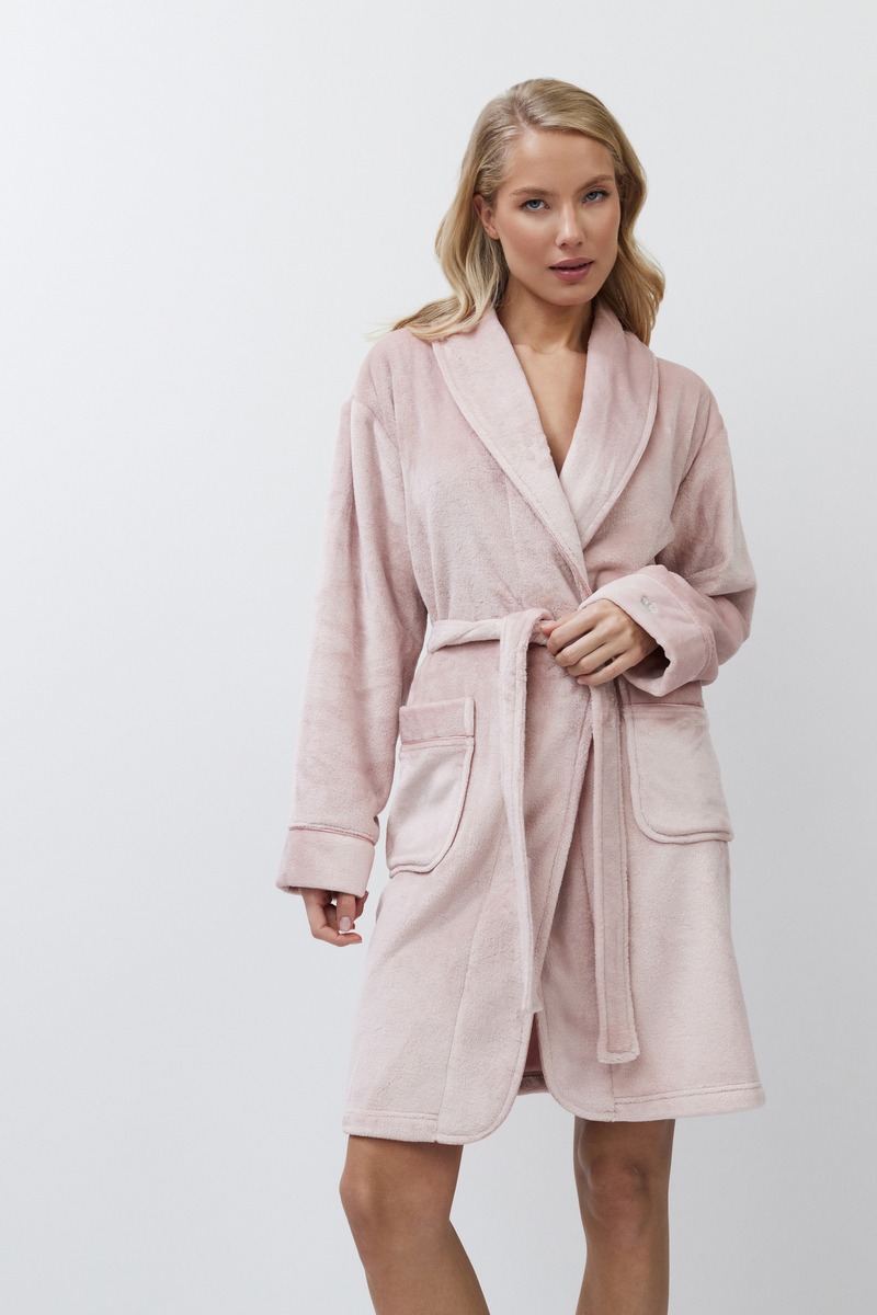 Флисовый женский халат короткий розовый EVA ROSE PINK Aruelle Литва