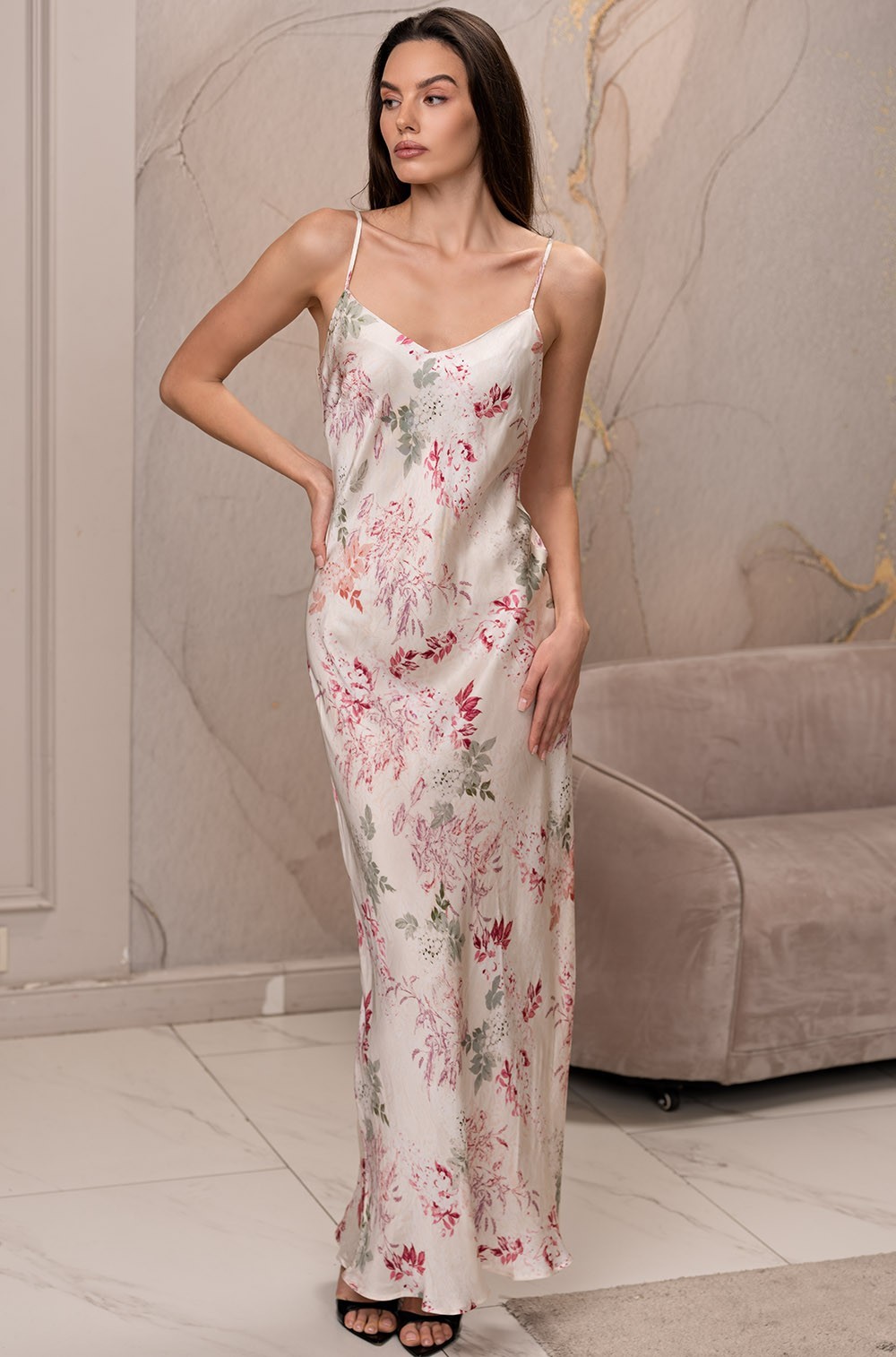 Сорочка ночная длинная из шёлка с вискозой Шарлотта 4518 Mia-Amore