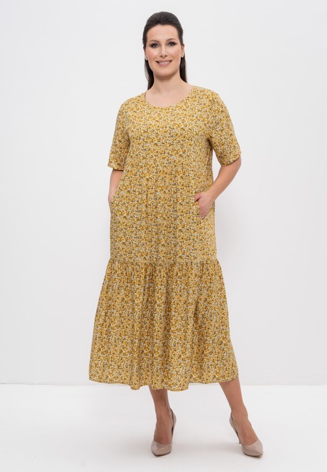 Платье женское длинное летнее из штапеля 1231 горчичный/м Cleo