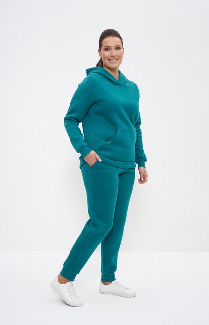 Костюм спортивный теплый с начесом худи с брюками 1162 изумруд Cleo