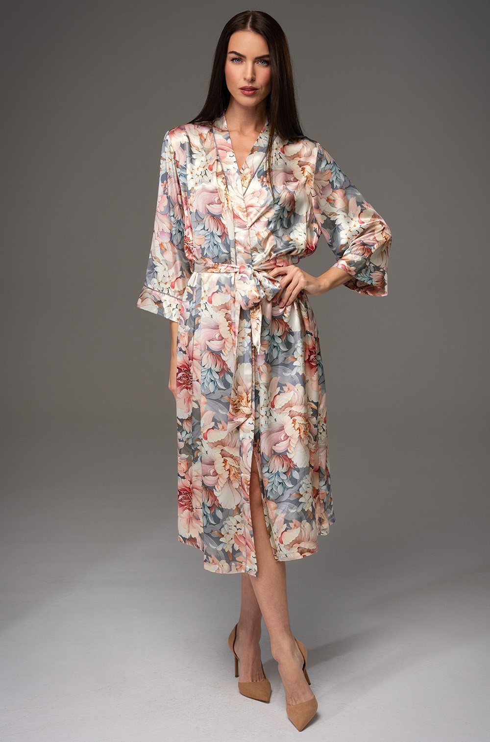 Шёлковый халат длинный запашной Флорин 4489 Mia-Amore