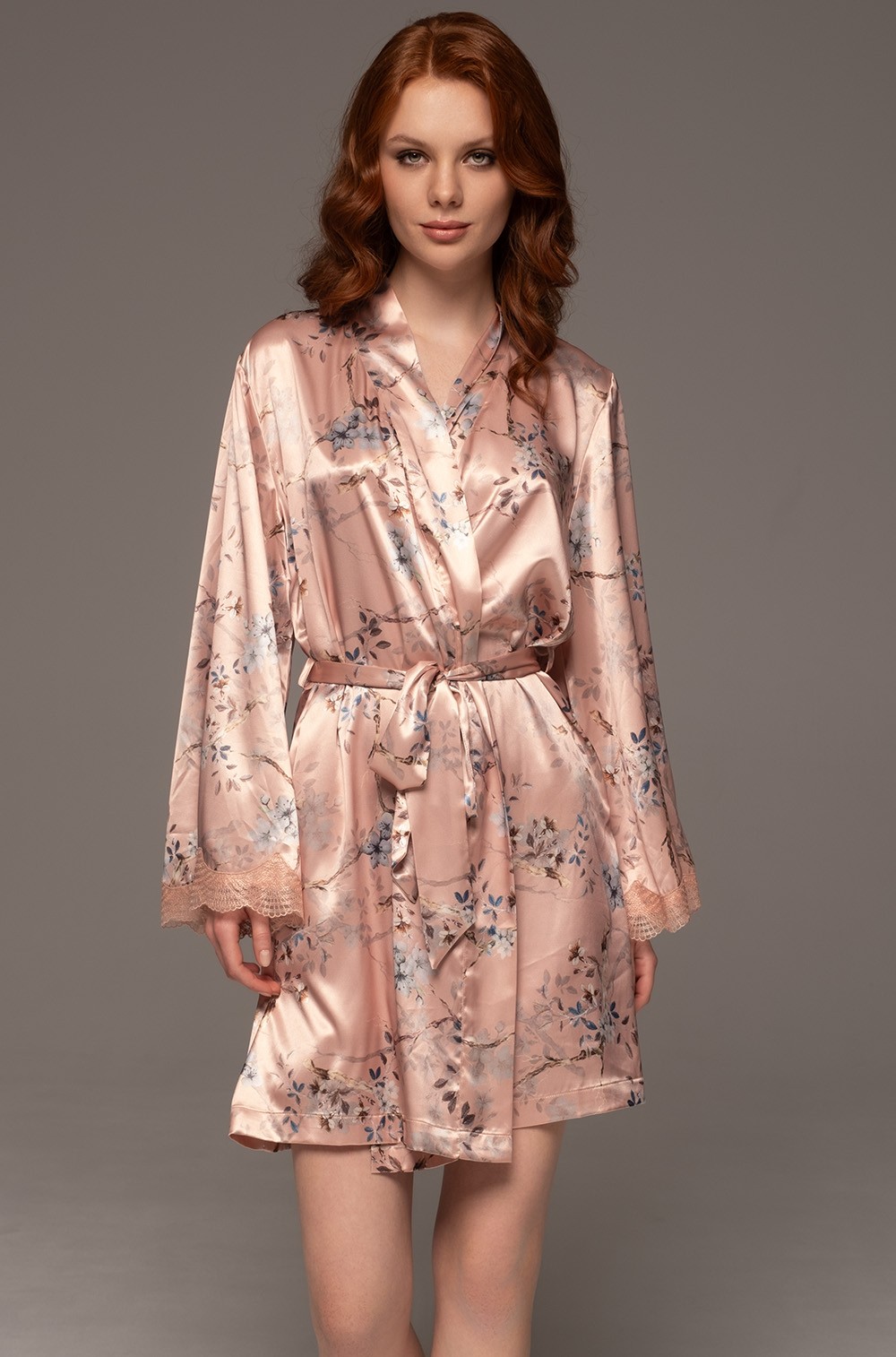 Шёлковая запашной халат с длинными рукавами Фиора 4643 Mia-Amore