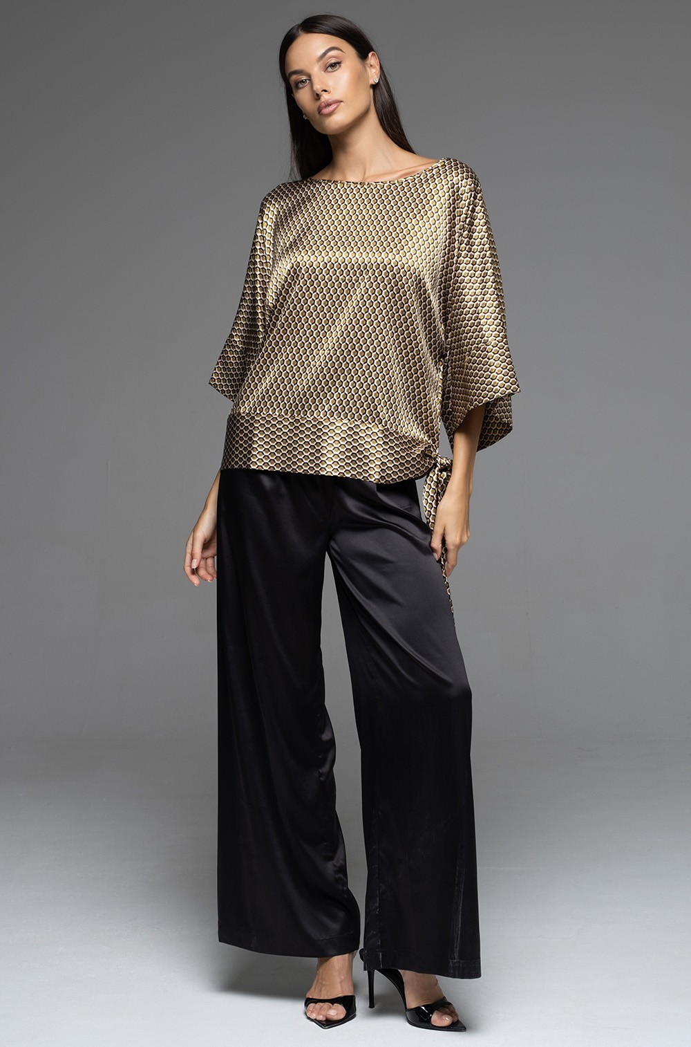Элегантный комплект топ и брюки палаццо из атласа Инна 7525 Mia-Amore