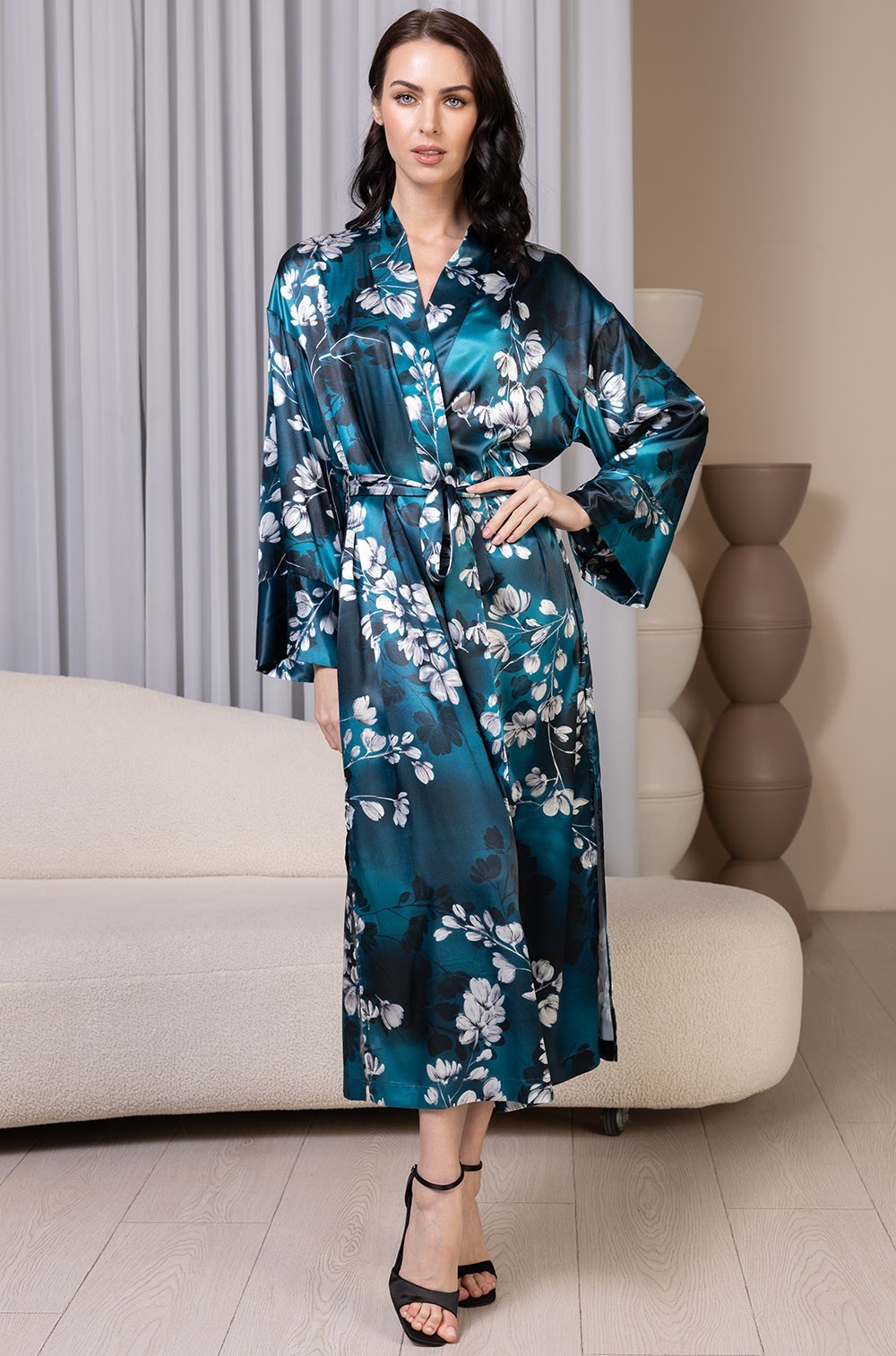 Шёлковый халат Элиана Mia-Amore 4929 длинный запашной