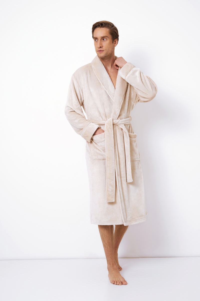 Халат мужской тёплый до колен кремовый Генри HENRY Aruelle Литва