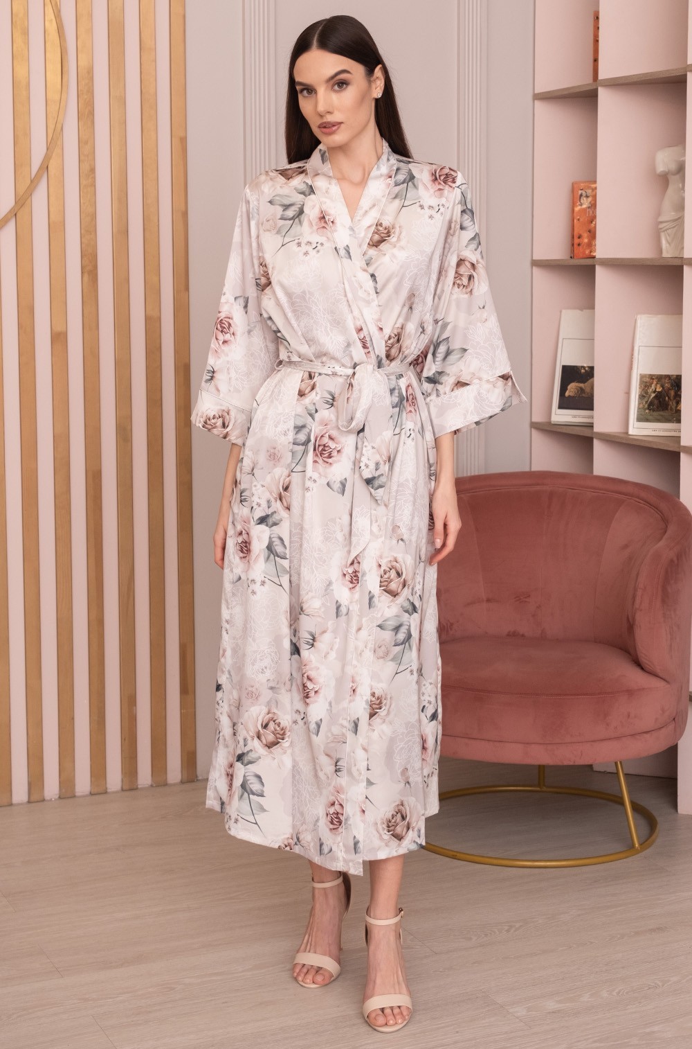 Шёлковый халат домашний длинный на запахе Кларисс 4169 Mia-Amore