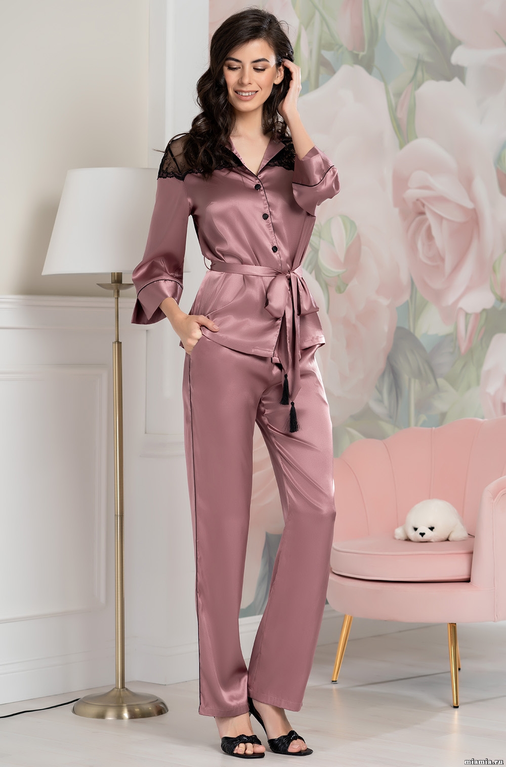 Шёлковая пижама женская жакет с брюками Оливия 3646 роза Mia-Amore купить винтернет-магазине - Kokete