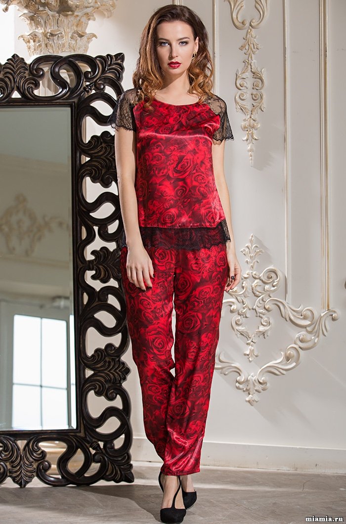 Шёлковая пижама женская топ и брюки Carmen Кармен 3166 Mia-Amore