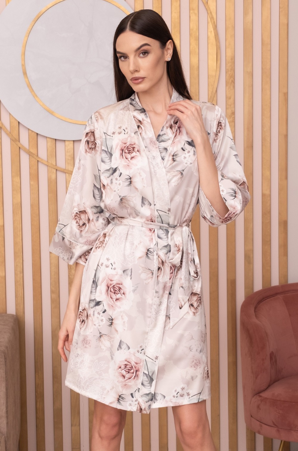 Шёлковый халат домашний на запахе Кларисс 4163 Mia-Amore