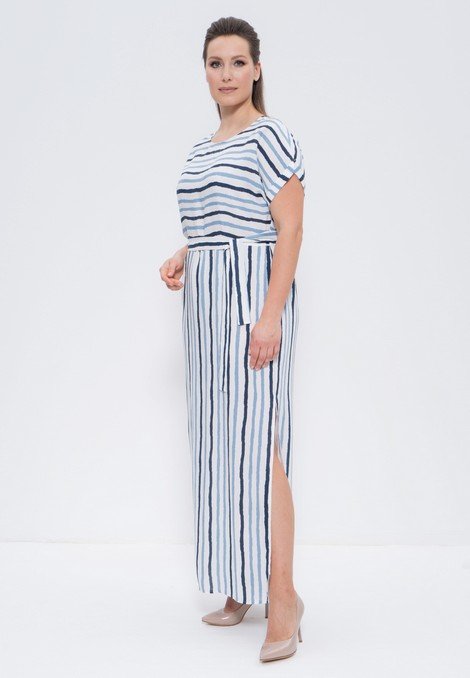 Платье женское летнее длинное 1259 голубая полоска Cleo