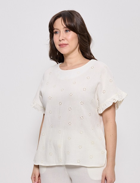 Топ летний женский из вискозного шёлка большие размеры молочный 1424 Cleo
