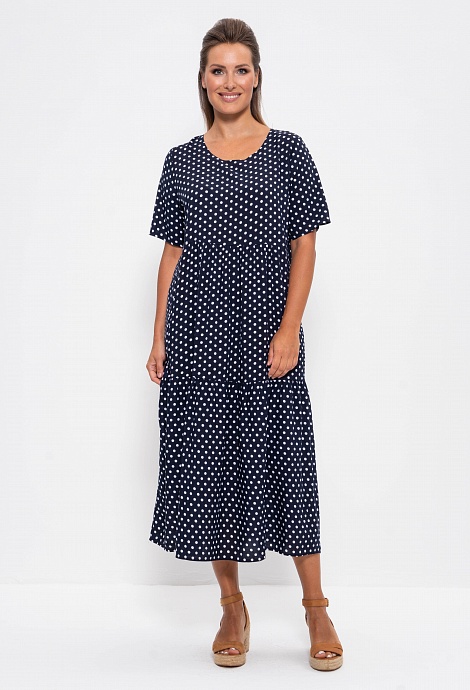 Платье женское длинное летнее из штапеля 1231 синий горох Cleo