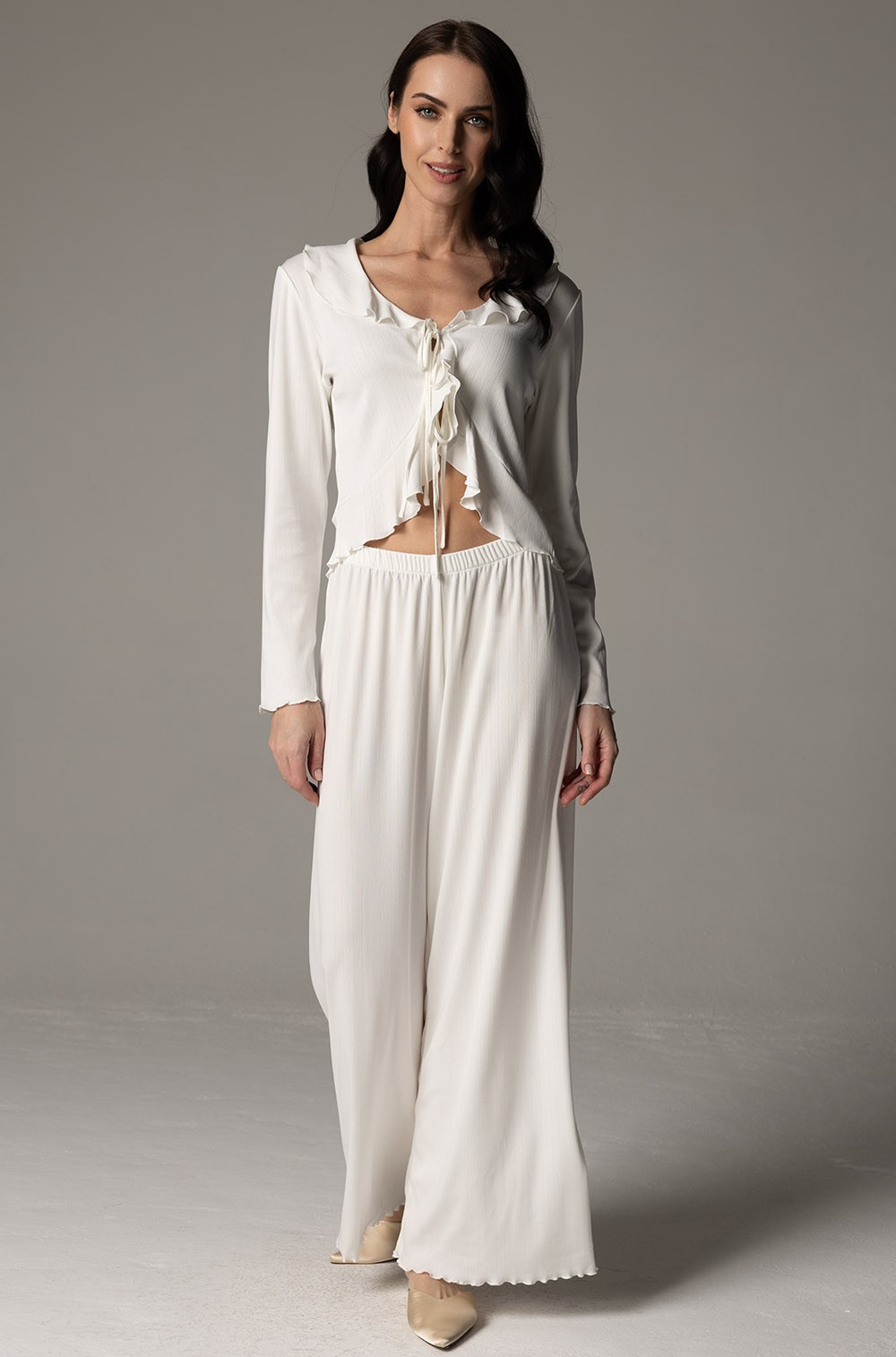 Игривая пижама с брюками Mia-Amore Susan 5608 из трикотажа пуантель белая