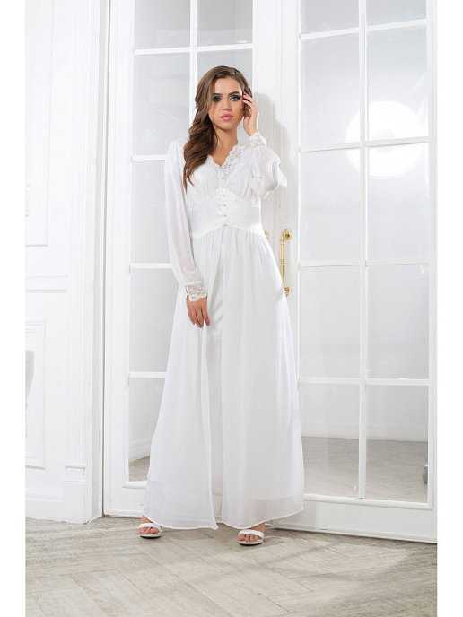 Шифоновый халат женский длинный с кружевом Lady in white 17259 Mia-Mia