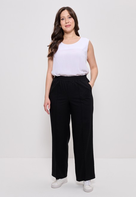 Брюки лен прямые широкие хлопок на резинке большие размеры чёрный 1429 Cleo