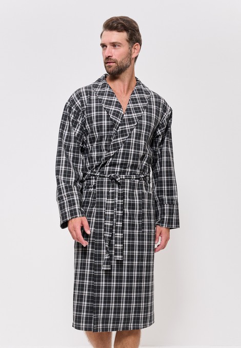 Халат мужской домашний из хлопковой фланели 1027 серый/клетка CLEO