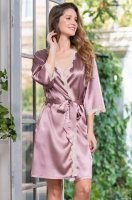 Халат женский домашний атласный Джулия 8733 т/пудра Mia-Amore
