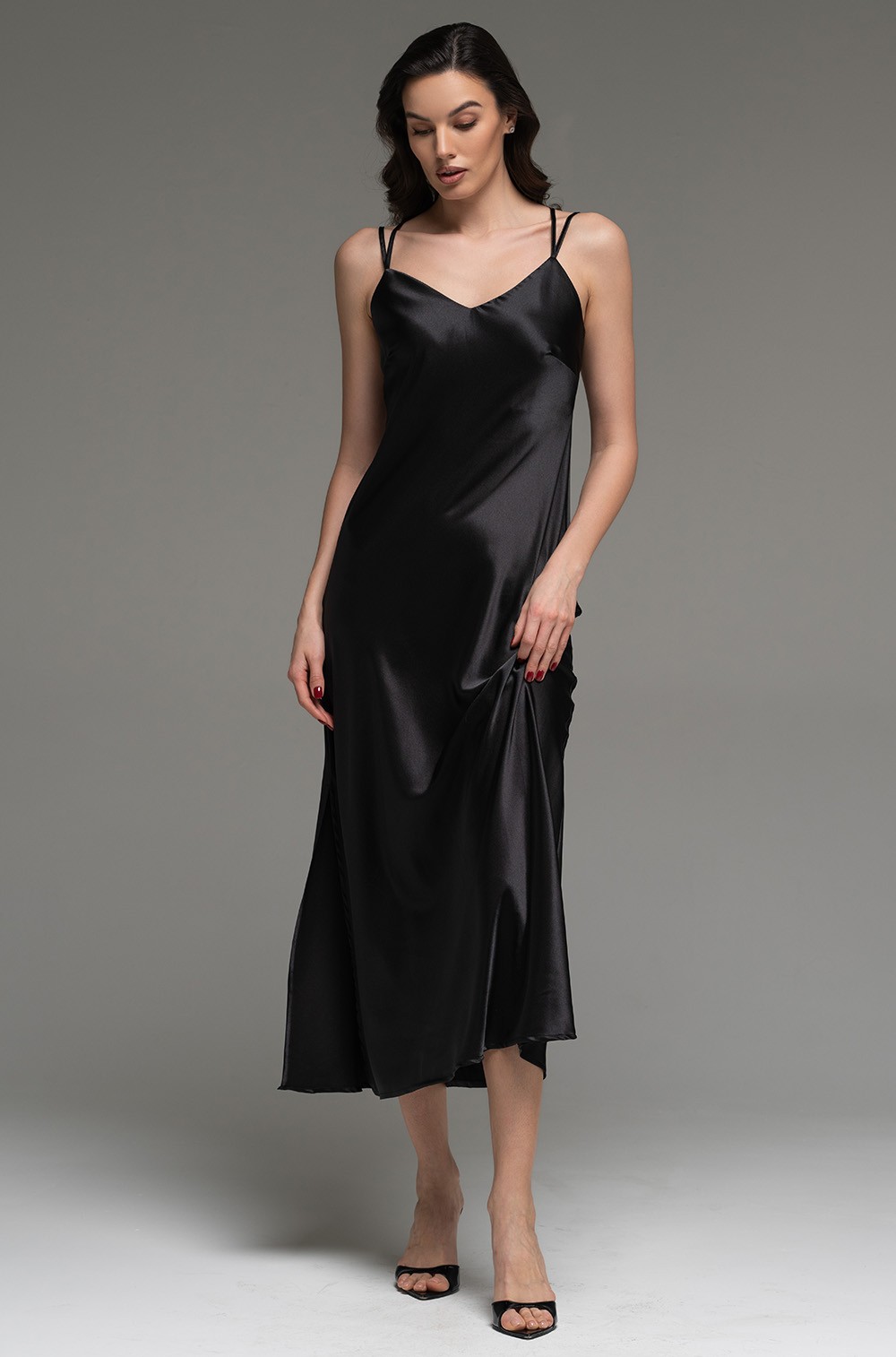 Сорочка длинная чёрная из смесового шёлка Лилироуз 4594 Mia-Amore