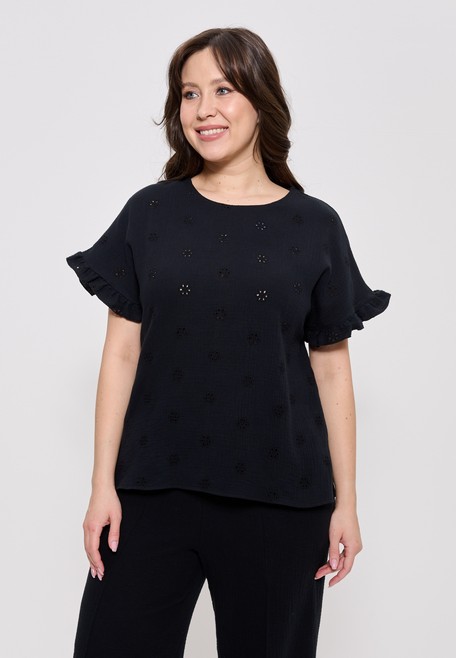 Топ летний женский из вискозного шёлка большие размеры чёрный 1424 Cleo