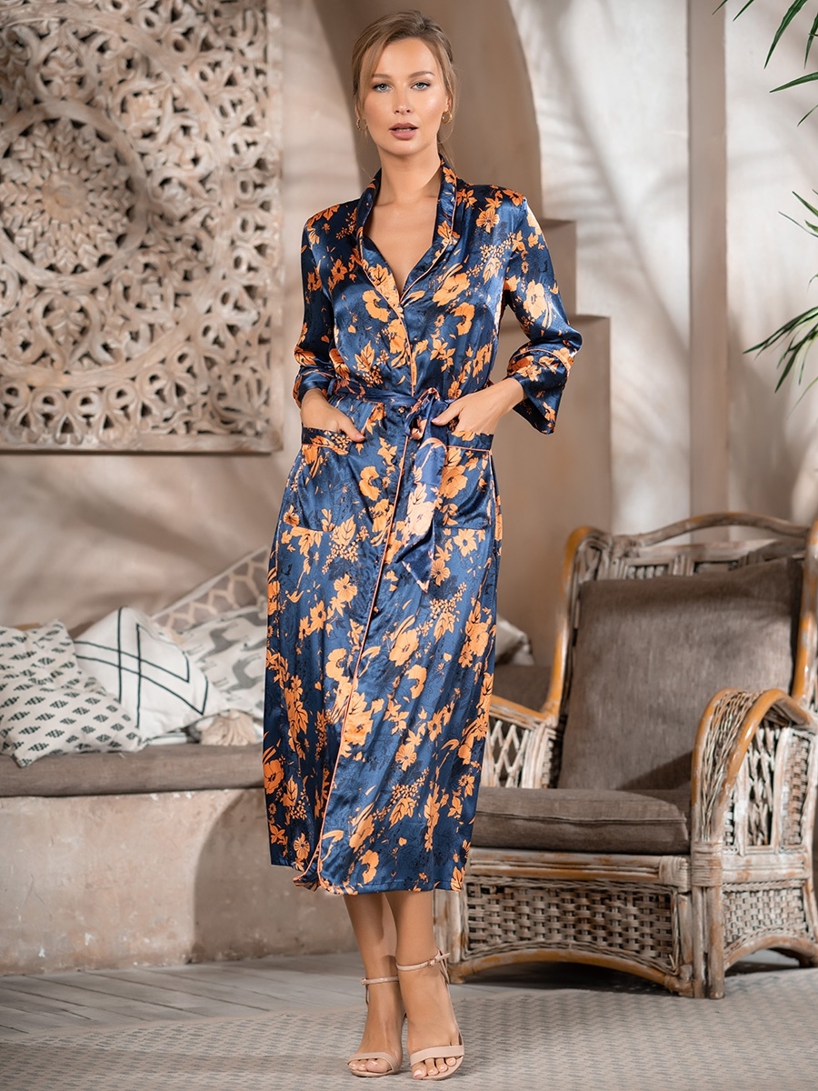 Шёлковый халат длинный на пуговицах домашний Кьяра QIARA 3829 Mia-Amore