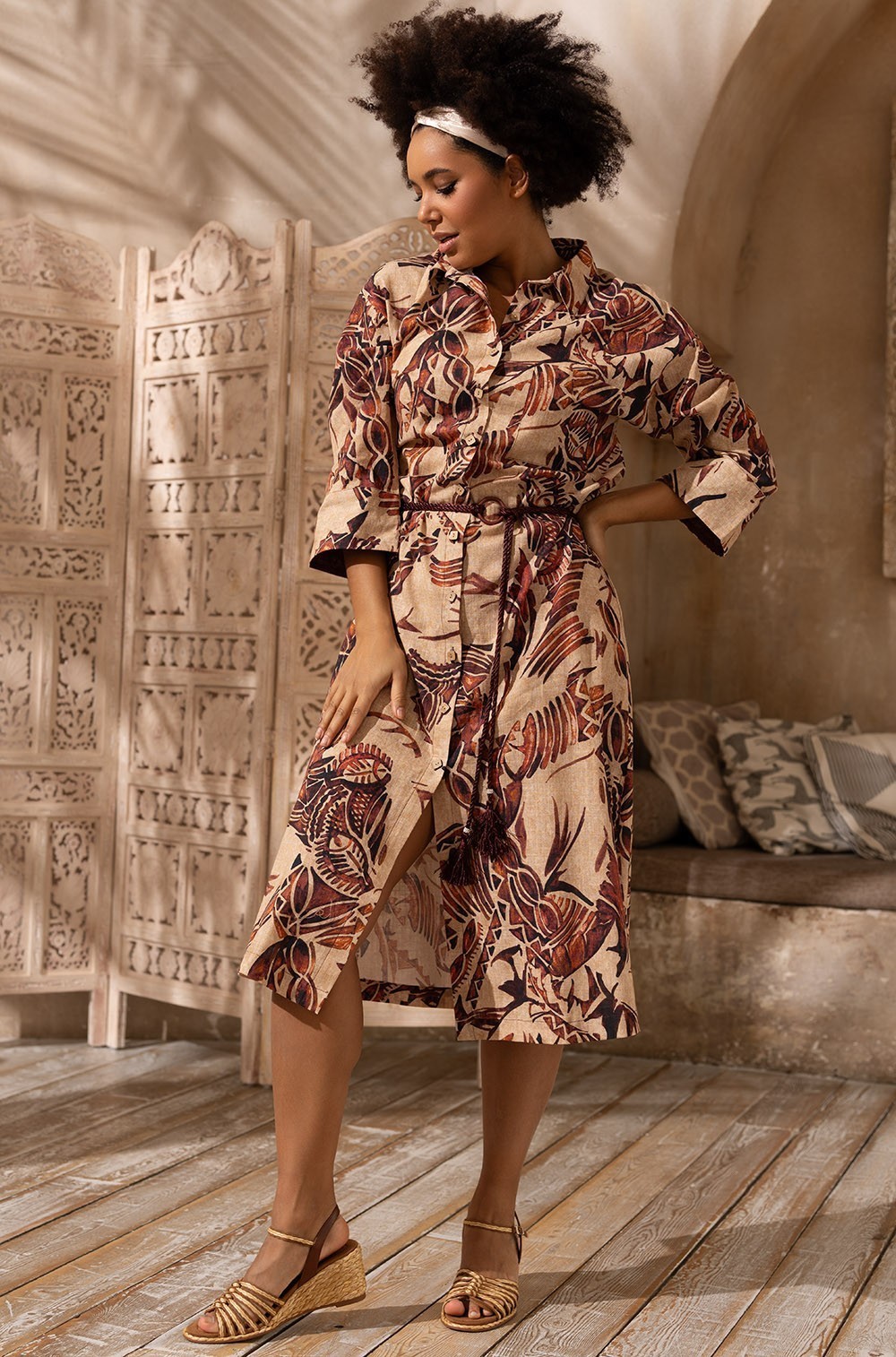 Длинная рубашка женская хлопок/лён Эфиопия 5458 Mia-Amore