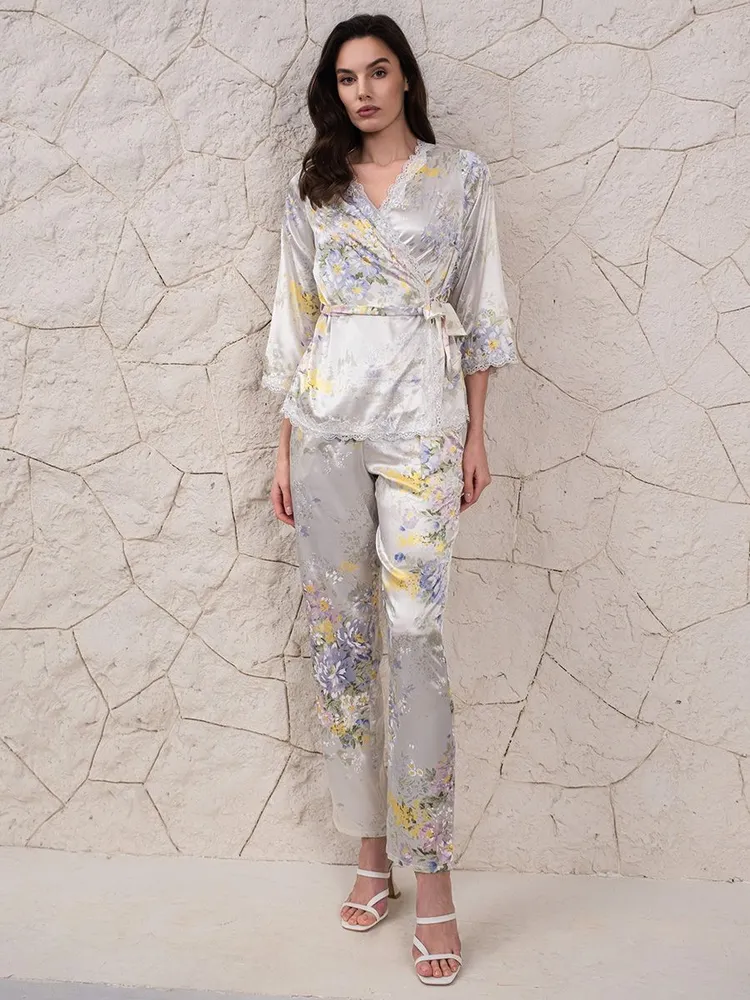 Шёлковая пижама женская жакет запашной и брюки Лилианна 5995 Mia-Amore